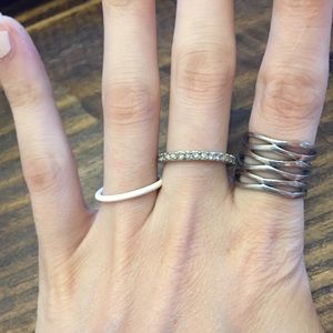Madewell ring set (3) cage statement faux diamond band minimalist white